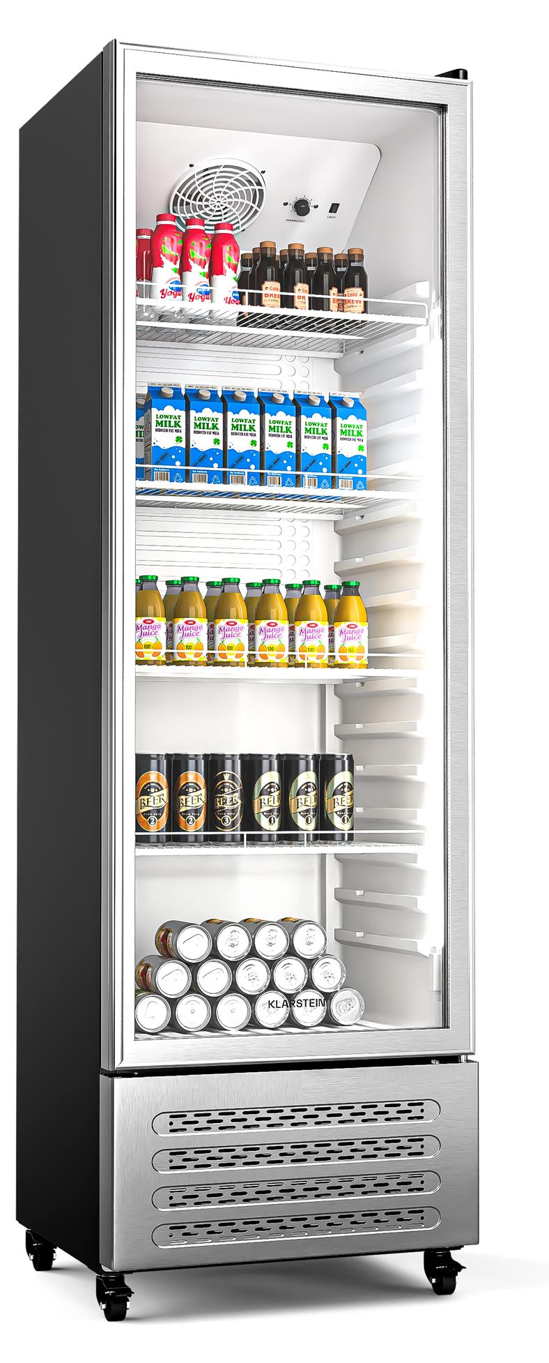 Klarstein GrandCooler 306L Getränkekühlschrank - Doppelverglaste Tür, Aluminium-Tür, LED-Beleuchtung, Mechanischer Thermostat, 0 °C bis 10 °C, 4 Räder,