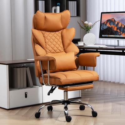 XINMICS Comfortable Ergonomic Office Chair with Foot Rest, PU Leather Reclining Chair with Adjustable Height Headrest and Waist Lumber