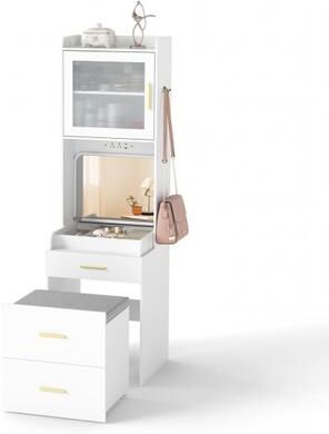 Costway Makeup Vanity with Power Outlets and Flip-top Mirror and Storage Stool-White