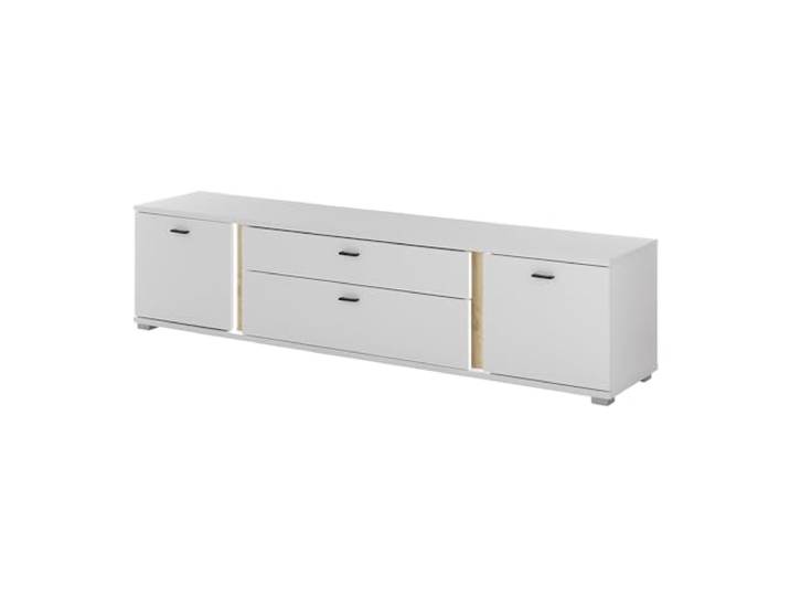 Lomadox Lowboard Fernsehschrank TV Schrank 200 cm breit weiß mit Eiche inkl LED Beleuchtung