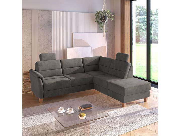 Ecksofa mit Ottomane Grau Webstoff Palila 236 x 89 x 212cm Ottomane davorstehend rechts mit Schlaffunktion Modern