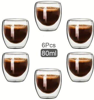 Uplift Essentials Premium Double Wall Insulated Glass Cup Set 6 Pcs 2.7 Oz (80 Ml)