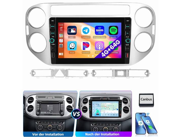 ESSGOO 8'' Android 15 Autoradio Carplay WiFi Navi für VW Tiguan 5N Golf Plus Autoradio (RDS, 4+64GB(optional), DAB (optional), FM, DAB+ (optional)