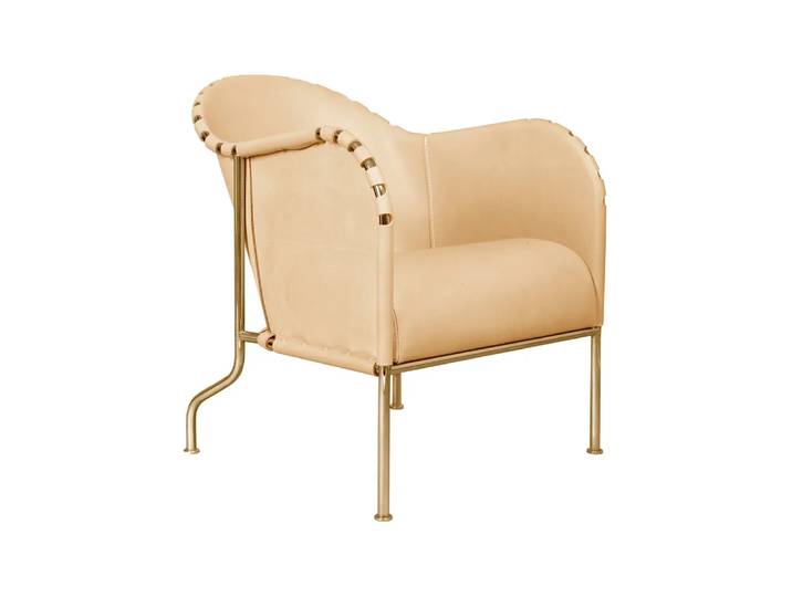 Källemo Fauteuil Bruno Cuir pleine fleur naturel-piètement laiton