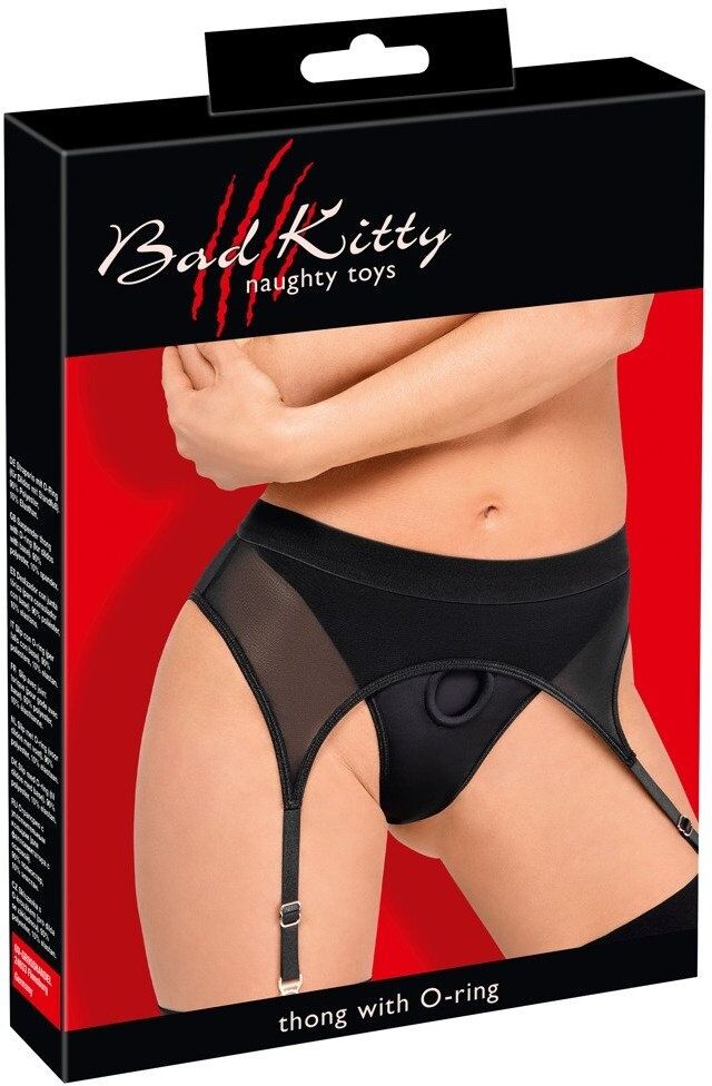 Bad kitty String porte-strap noir avec jarretelles ajustables