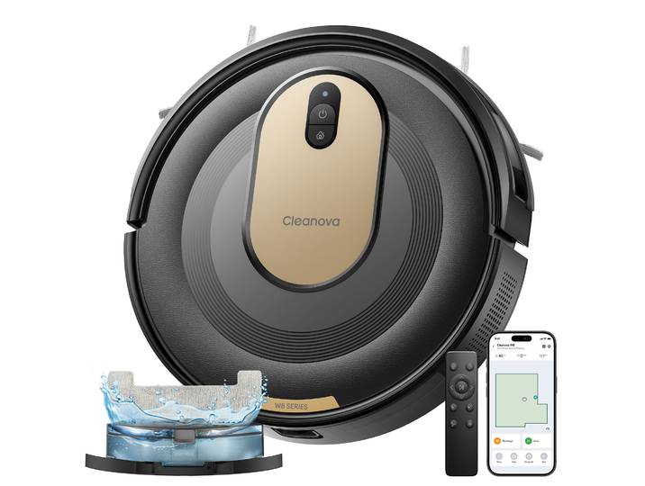 Vactidy Cleanova W8\, Robot Aspirateur Laveur 3-en-1\, 5000 Pa\, Ultra-fin\, Anti-enchevêtrement\, Contrôle Via App\, Recharge Automatique，noir