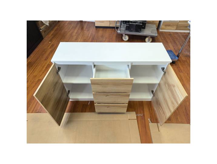 HOMCOM Buffet 2 Portes 3 Tiroirs Meuble TV 120x35x74,5cm Blanc Chêne