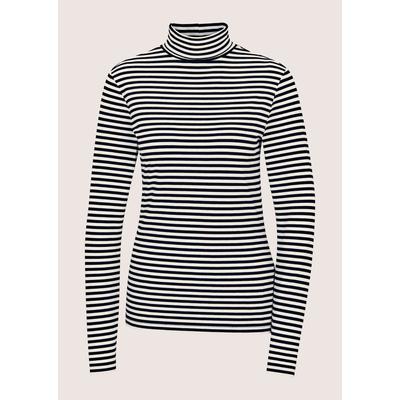 Langarmshirt MADELEINE "Shirt Ringelshirt mit Rollkragen", Damen, Gr. 44, schwarz-weiß (marine, wollweiß), Modern, tailliert, Rollkragen, Shirts Langarmshirt