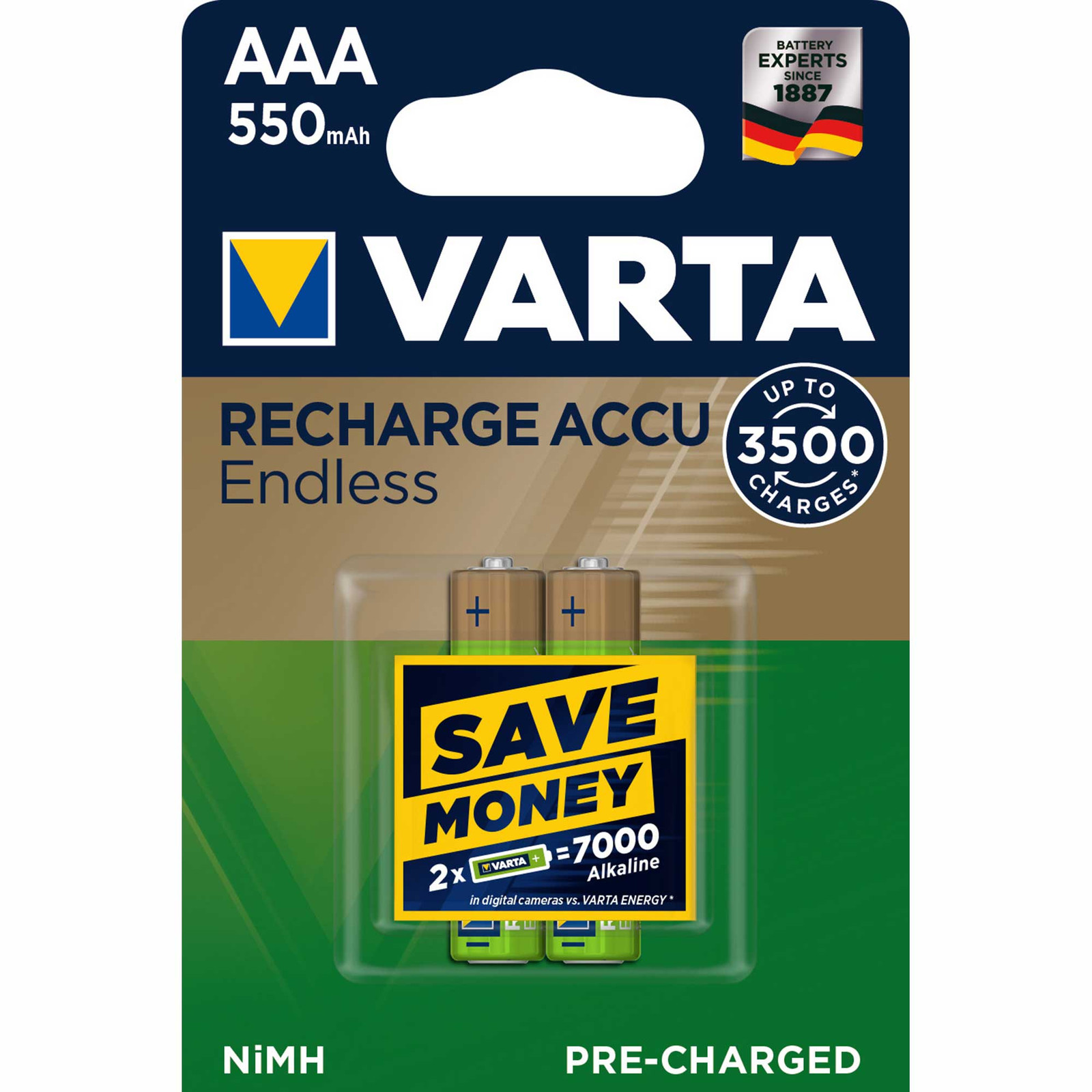Varta Recharge AAA Micro Akku Endless Ni-MH 1,2V 550mAh 2 stuks