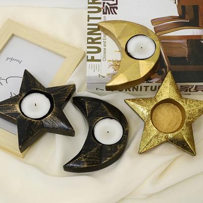 Youfap Market Imitation Old Moon Star Candle Tray, Five Pointed Star Aromatherapy Candlestick For Home Decor gold Star