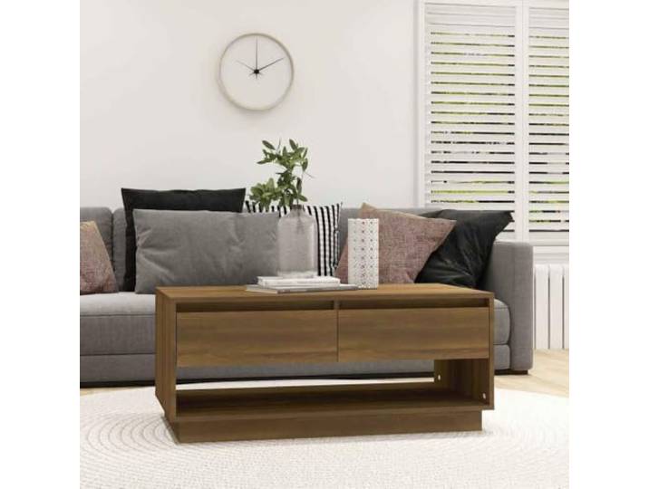 HEFZGDB Couchtisch Braun Eichen-Optik 102,5x55x44 cm Holzwerkstoff mit Schubladen Stauraum, Robuster Wohnzimmertisch mit Tischplatte, Langlebig und Stabil, Modernes Design