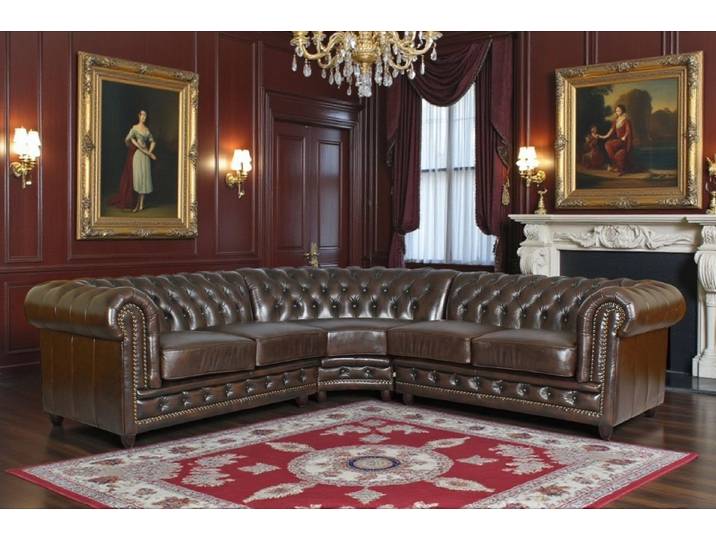 Salottini Chesterfield-Sofa Edle Chesterfield Wohnlandschaft Ecksofa Marlow Eckcouch Vollleder, 3 Teile, Handarbeit