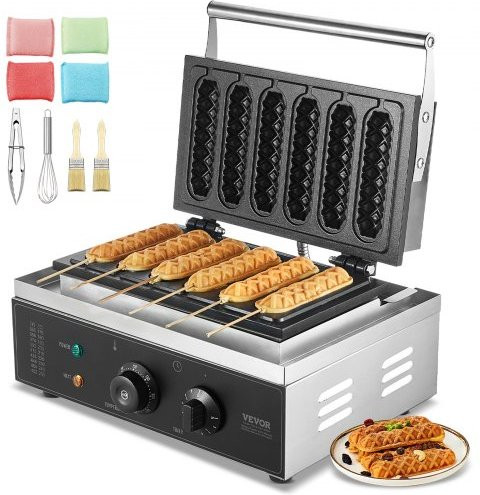Vevor Commercieel Wafelijzer 6-delig Set, 1500W, Zilver, Roestvrij Staal met Timer