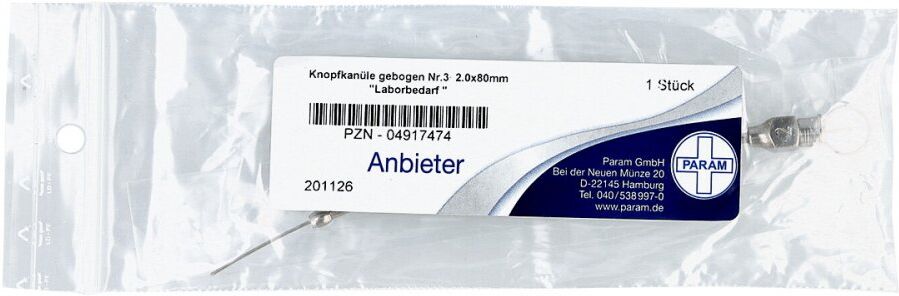 Knopfkanüle gebogen Nummer 3 2,0x80 mm