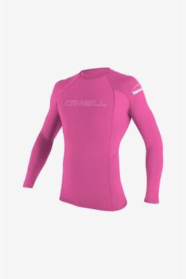O'Neill s Youth Basic Skins 50+ Long Sleeves Rash Guard in Fox Pink, Size 10, Polyester/Spandex