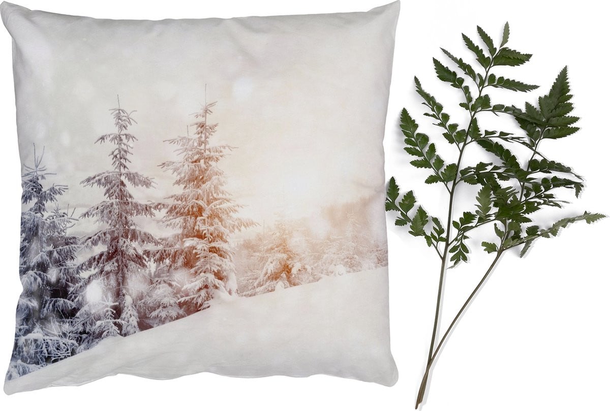 PillowMonkey Sierkussen Boom Sneeuw Winter Kerstdecoratie 45 x 45 cm