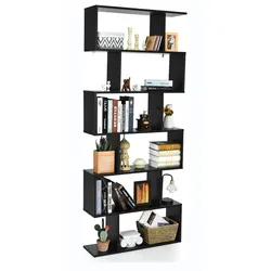 COSTWAY Holzregal, 6 Ebenen, für Pflanzen & Bücher, Wand, S-Form, Büro (schwarz)