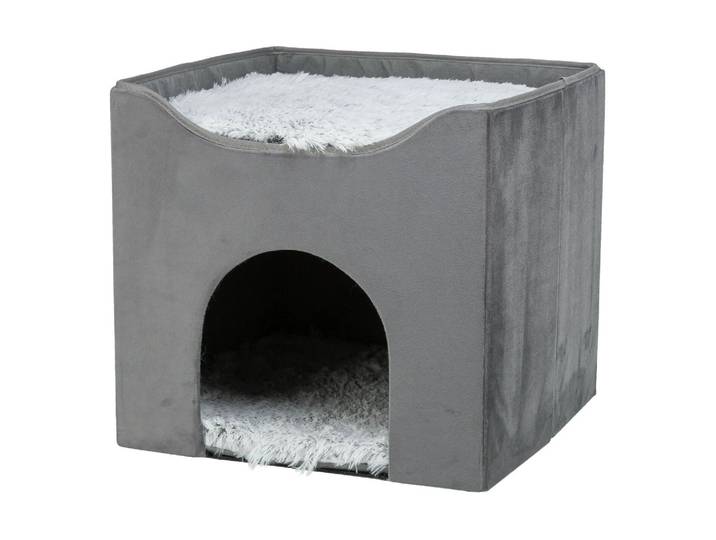 Schlafhöhle TRIXIE Höhle Harvey , grau (grau, weiß), B:38cm T:38cm, Kunststoff, Plüsch, Polyester, Tierhäuser, Schlafhöhle, Faltbar, Inkl. Kissen, Rutschfest und platzsparend zu verstauen