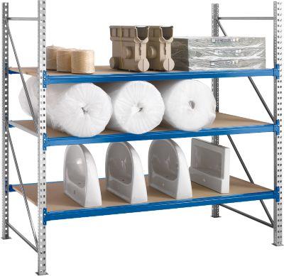 Regalsystem WR 600, Grundfeld, Traverse blau, mit 2 Ebenen, 2200 x 1800 x 1050 mm