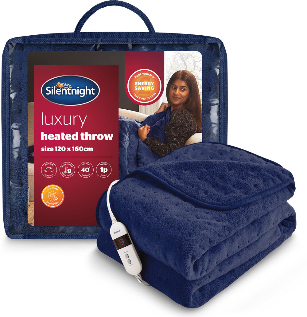 Silentnight Comfort Control Heated Throw Super-soft with 9 Settings Over Blanket Navy 120cm W X 160cm L
