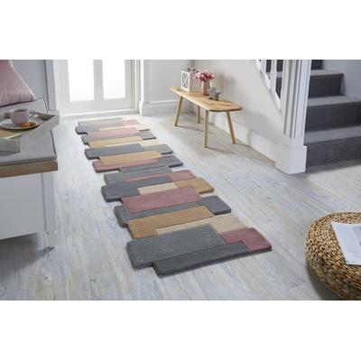 Läufer FLAIR RUGS "Abstract Collage, 100% Wolle, Karo Design", rosa (rosé), B:60cm H:11mm L:230cm, Wolle, Teppiche, Läufer, Patchwork, modern, mehrfarbig, Läufer, Wohnzimmer, Flur, Schlafzimmer