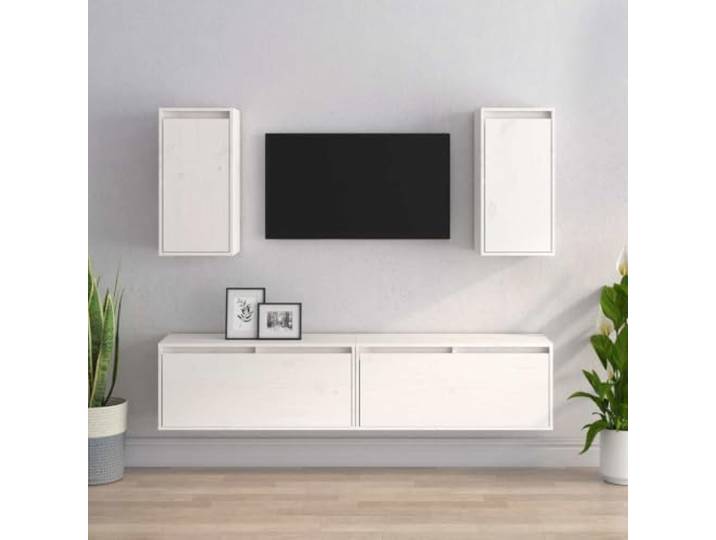 HEFZGDB Klassische TV-Schränke 4 STK. Weiß Massivholz Kiefer Hängeschränke Wandschränke für Wohnzimmer mit robustem Design und praktischer Aufbewahrung