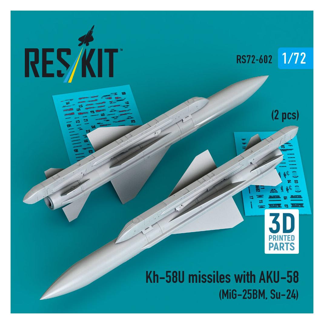 ResKit Kh-58U missiles with AKU-58 (2 pcs) (MiG-25BM, Su-24) (3D Printed) (RS72-0602)