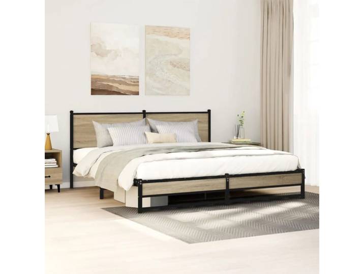 Cadre de lit double en métal-Lit adulte contemporain-sans matelas-chêne sonoma 180x200 cm BDMF00111684394
