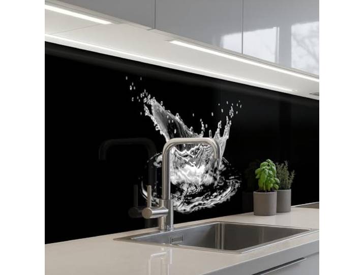 KitchenYeah© Küchenrückwand Selbstklebende Kitchen Wall Protector Küchen 60x350 cm - Rückenwand Küchenfronten Küchenrückwände Küche Wand Wasser - Spritzer - Schwarz