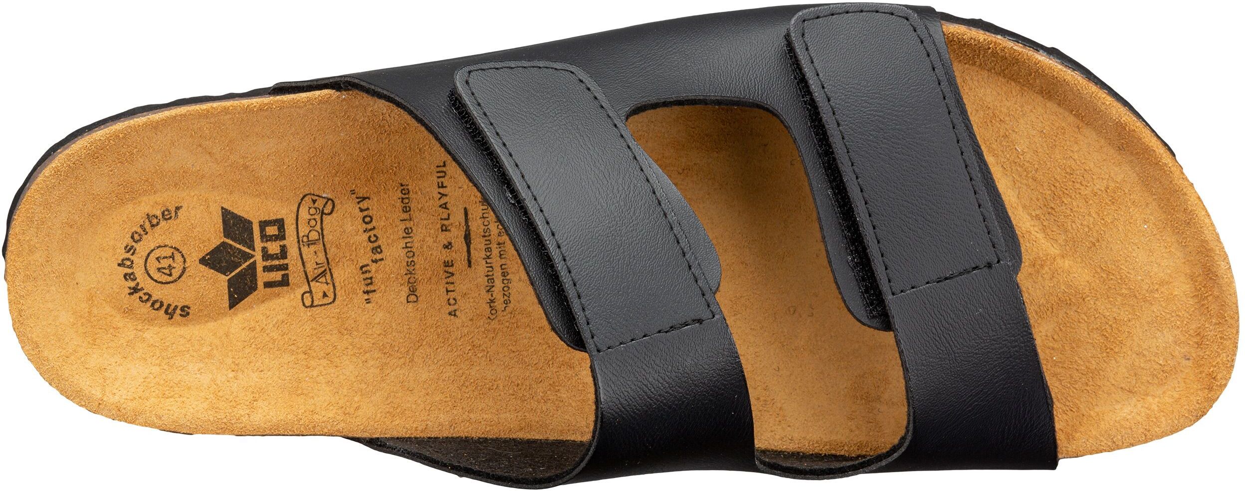 Pantolette LICO "Pantolette Bioline Velcro", Herren, Gr. 38, schwarz, Synthetik, Schuhe Pantolette schwarz 38