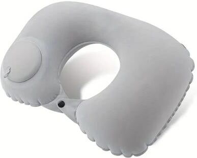 Inspired Living Ultra Compact Inflatable Neck Pillow For Travel Portable U Shaped Comfort Support gray