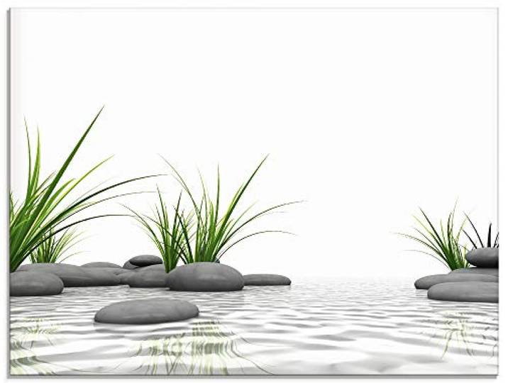 ARTland Wanddeko Glasbilder Wandbild Glas Bild einteilig 60x45 cm Querformat Wellness Zen 3D Steine Entspannung Spa Gräser See Modern T6CD
