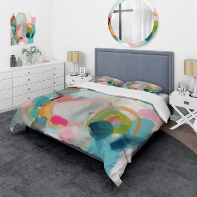 DESIGN ART "Designart ""Pink Blue Minimalims Fludity V"" Pink Modern - Bed Cover Set With Shams"