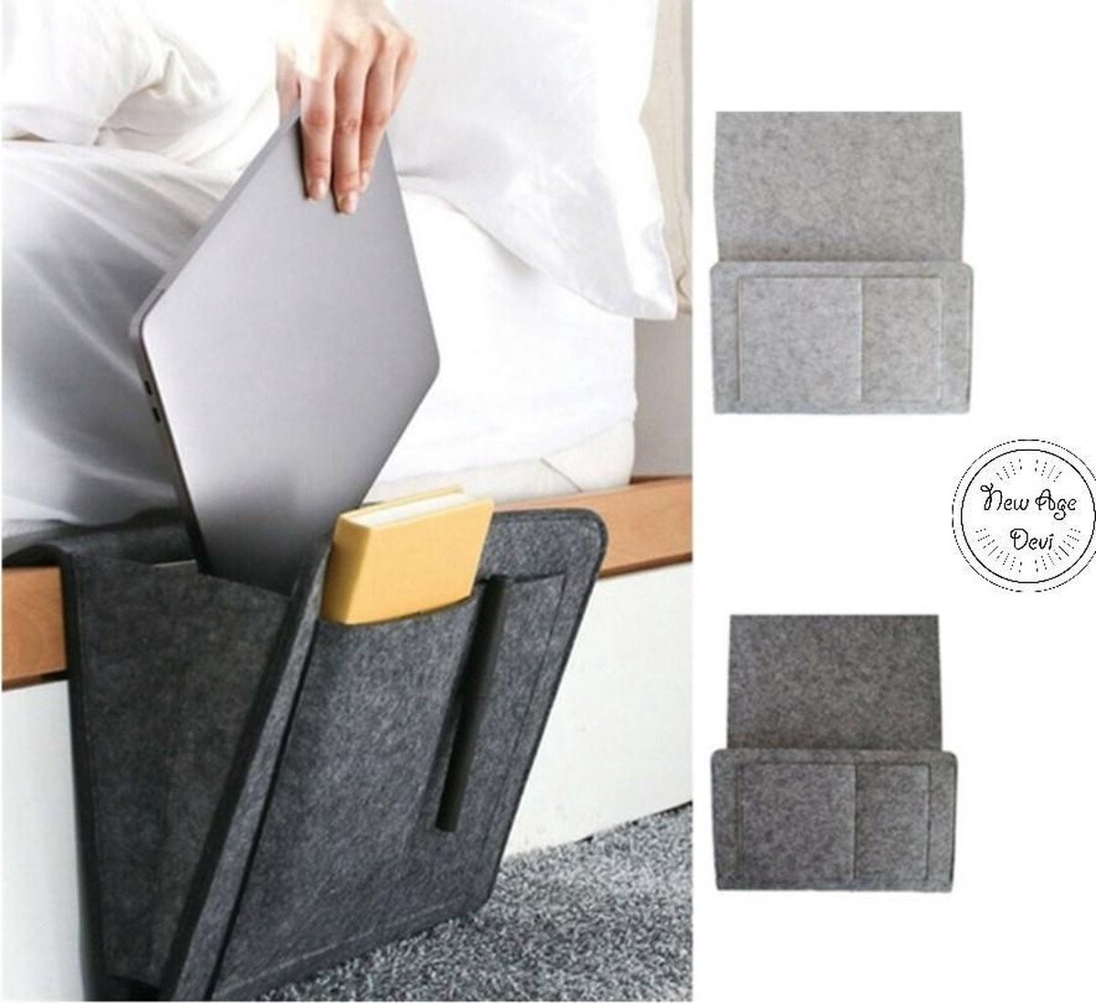 Vilten opbergzak Bedside Pocket in donkergrijs voor tijdschriften en accessoires