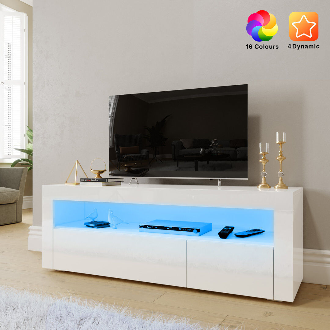 Ivy Bronx Birdsall 120Lx35Wx45H cm LED TV Stand/TV Cabinet, 2 Flip Doors, RGB Remote, 12W, Particleboard, For 47" TVs White 48"