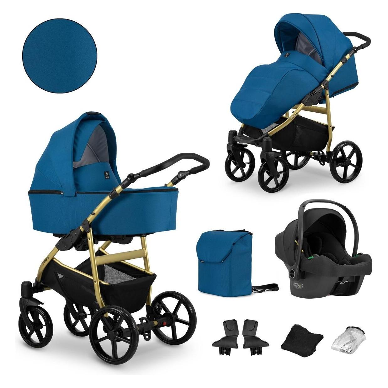 Kunert MATA 3in1 Kinderwagen in Blau/Marine mit Goldrahmen - sicherer und komfortabler Kinderwagen (65280433)