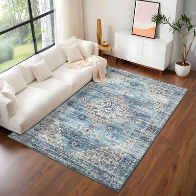 Garvee Washable Vintage Floral Medallion Area Rug - Non-Slip Low Pile Ultra-Thin Collapsible Indoor Carpet