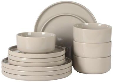 Gibson Elite Moonstone 12-Piece Modern Stoneware Dinnerware Set for 4, Plates, Salad Plates and Bowls