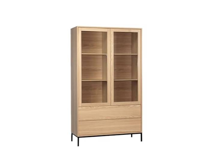 KLAST Vitrine aus Holz, Farbe Natur, mit Glastüren und zwei Schubladen zum Ausstellen und Aufbewahren von Gegenständen. Maße: 100 x 170 cm