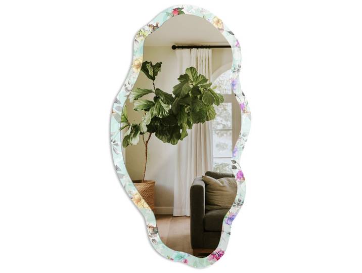 SPIEGEL 90x45 cm asymmetrisch mit Druck - Blumen Vögel