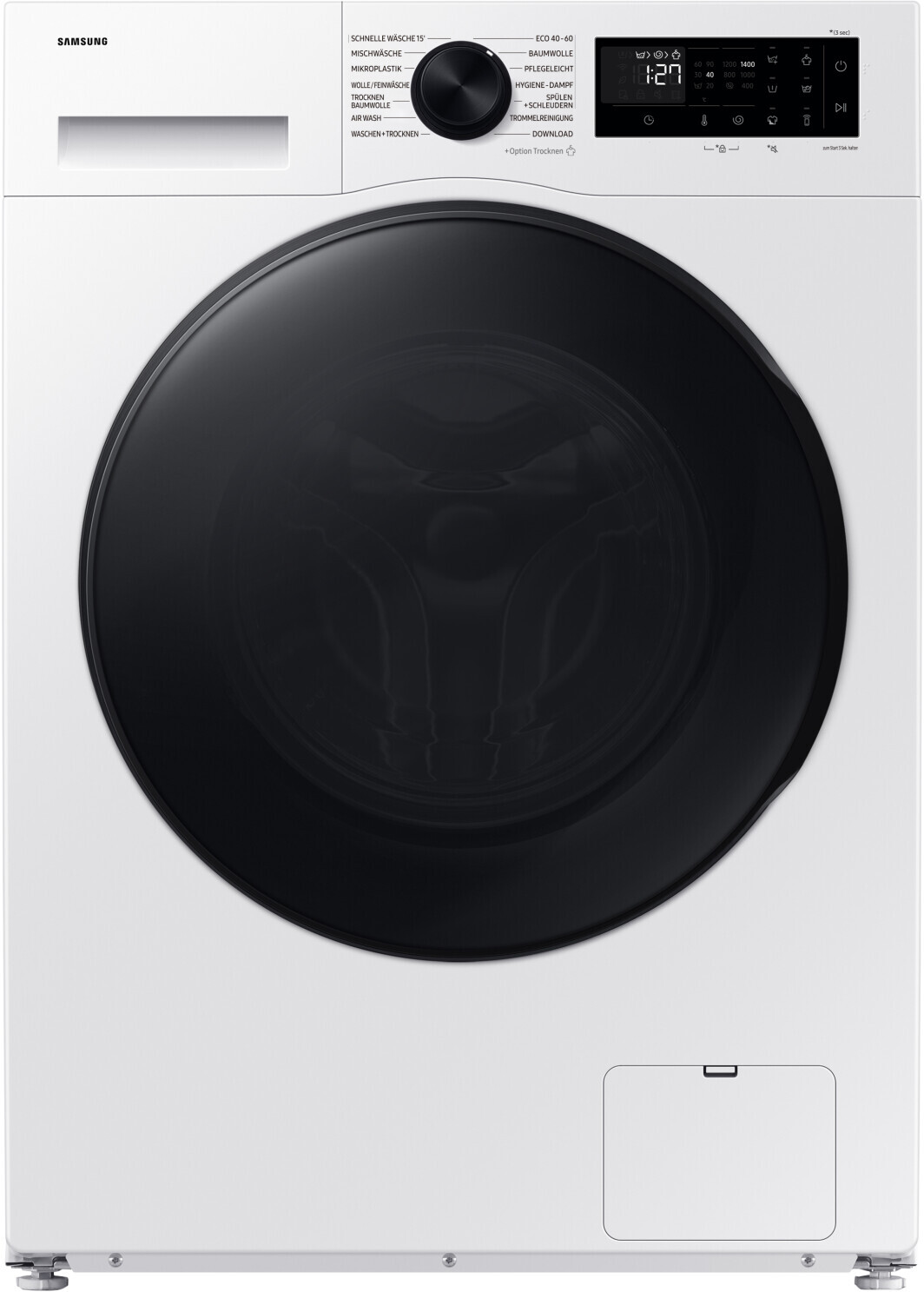 Samsung 9+6 kg WD5000D Waschtrockner, /A (-10%) mit AI Ecobubble und AI Energy Mode, Frontlader, Freistehend, Weiß, Links, Schwarz, Schwarz