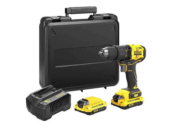 Stanley FATMAX Perceuse Visseuse Sans Fil 18V Lithium Ion 55 Nm Moteur 2 vitesses jusqu’à 1900 trs/min Avec 1 Mallette 2 Batteries 2 Ah 1 Chargeur Gamme FATMAX V20 SFMCD710D2K-QW\, Jaune\, Noir