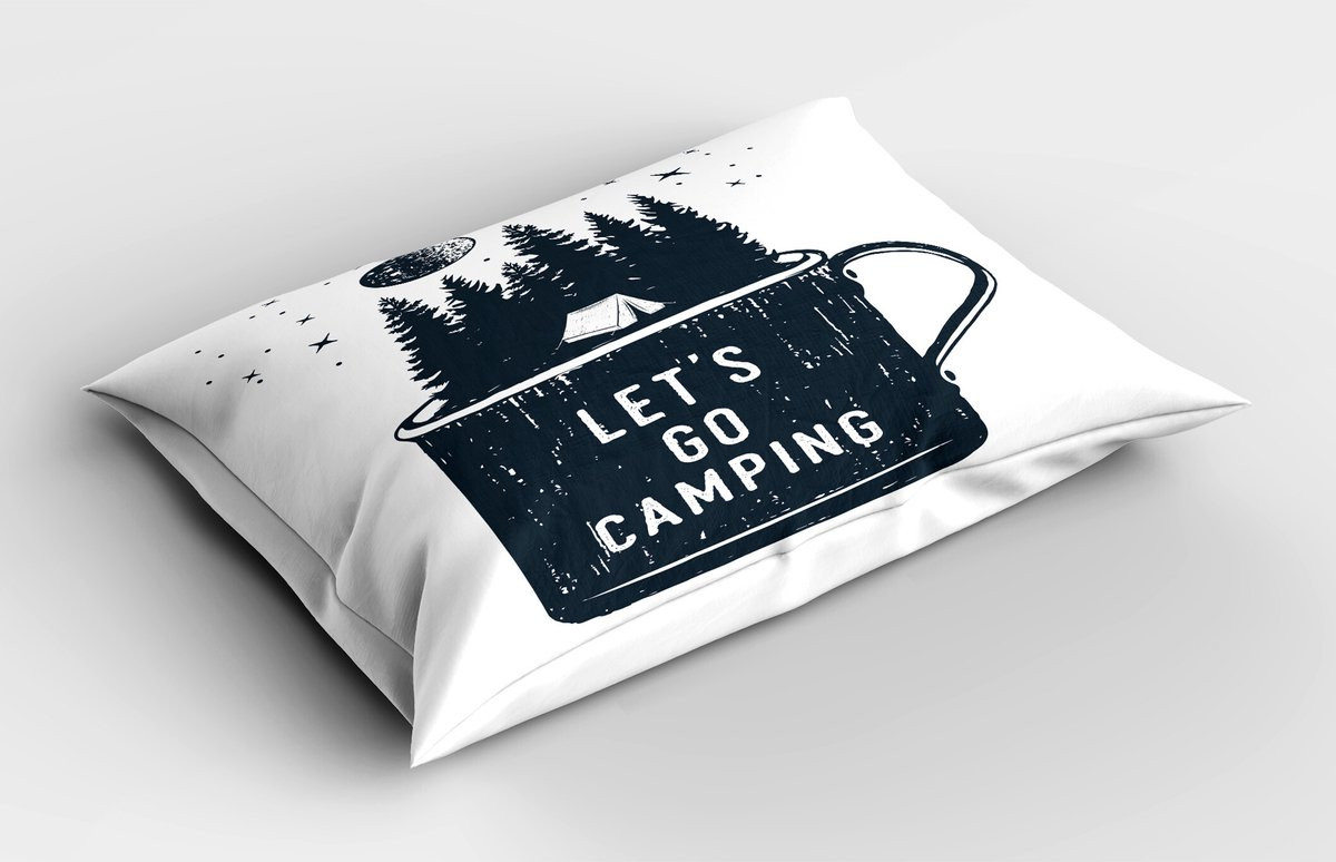 ABAKUHAUS Kussensloop Lets Go Kamperen Typografie met Tent in Bos Maan en Sterren, 90 x 50 cm, Blauw Grijs