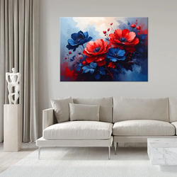 BILD auf Leinwand, Rote blaue Blumen Pflanzen