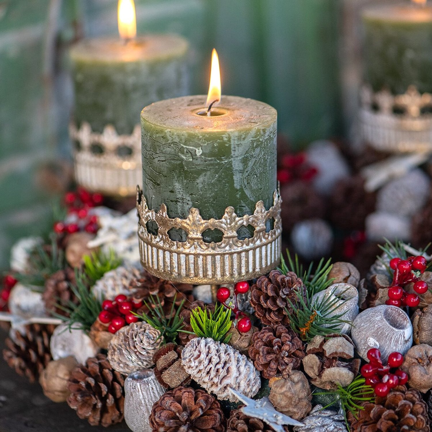 Posiwio Kaarsenhouder voor Adventskrans en Tealights, Antiek Goud, 4 stuks, Ø7 cm, H12 cm