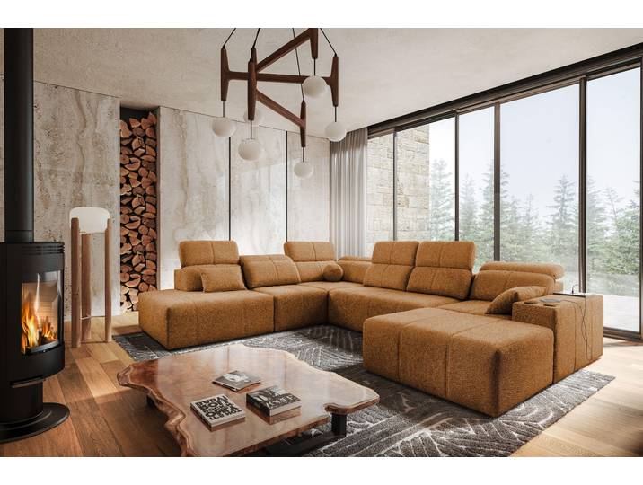 Kaiser Möbel Ecksofa multifunktional Mindy X, Stoff Quelle Kupfer Rechts
