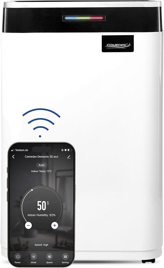 Demecto 30 eco WiFi - Luftentfeuchter Bautrockner (max. 25 Liter / 24h) Geeignet für alle Räume und Keller bis zu 100m² / 230m³, App-fähig