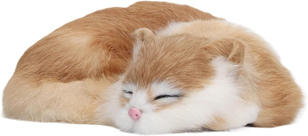 Slapende Kat Decoratie Beeldje met Levensechte Vacht - Grijs - 22 cm