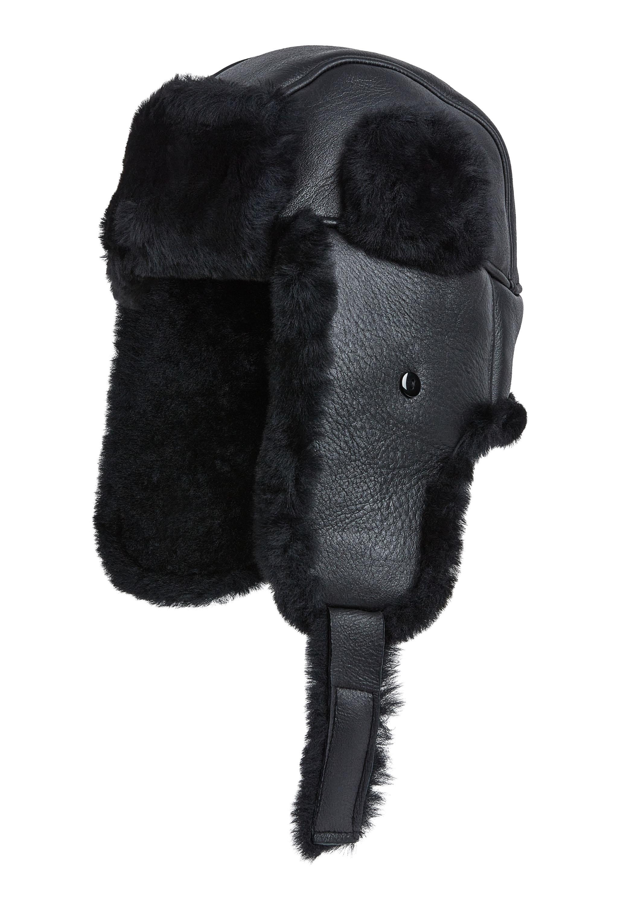 Heren Zwarte RAF Aviator Schapenvacht B-55 Trapper Hoed Winter Warme Leren Navigator Hoed