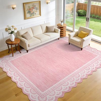 Garvee Scalloped Lace Area Rug Non Slip Low Pile Washable Area Rug